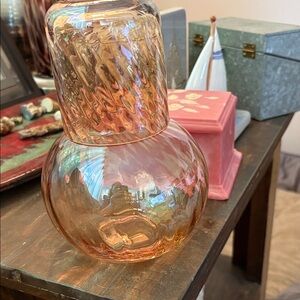 Rare Handmade Vintage Peach Swirl Glass Tumble Up Bedside Water Carafe